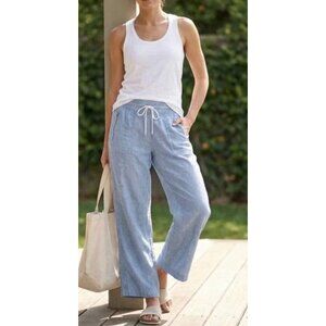 Athleta Cabo Linen Wide Leg Pants Womens 6 Blue Coastal Lagenlook Elastic Waist